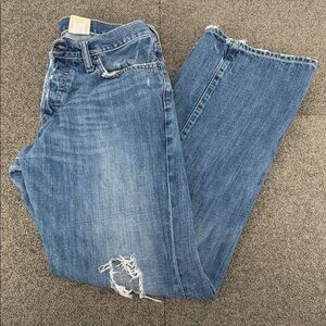 Abercrombie & Fitch Jeans Mens 30 x 32 Distressed Blue Button Fly Low Rise Boot